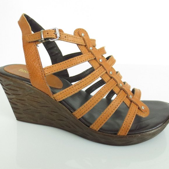 LUCA FERRI Collection Brown Leather Wedge Shoes - Picture 2 of 6